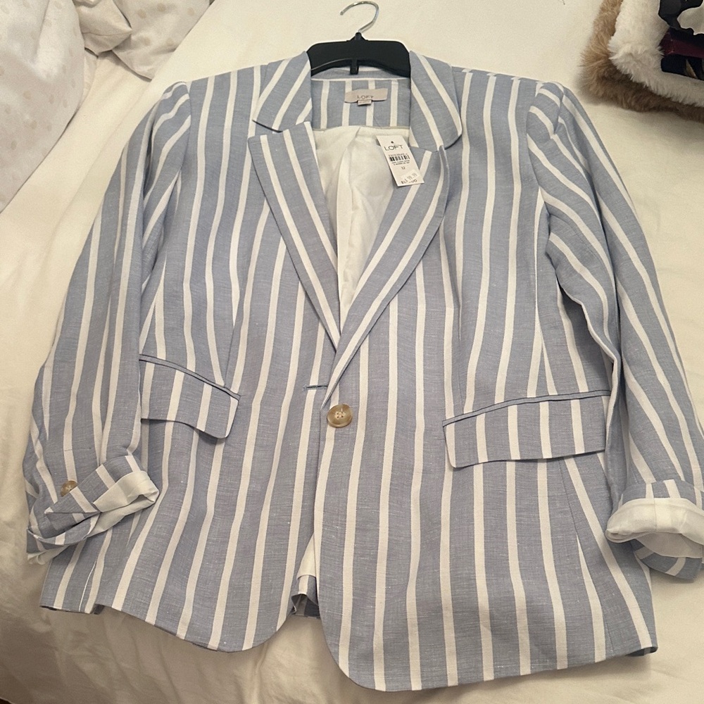 LOFT Blue and White Striped Blazer